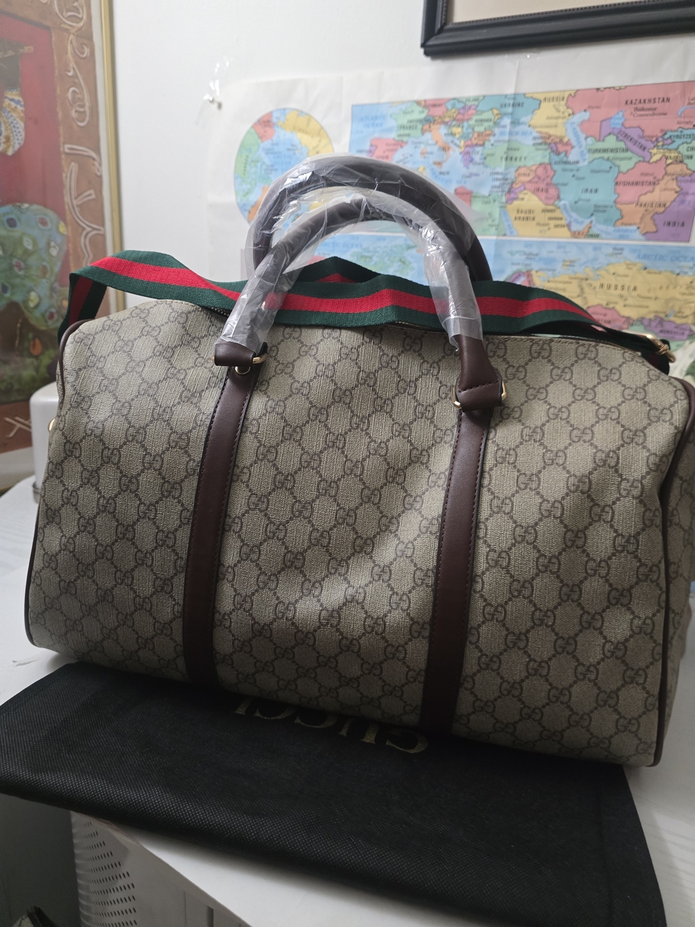 Super Canvas Coated Neutral Monogram Travel Duffel Boston 45 Leather Trim